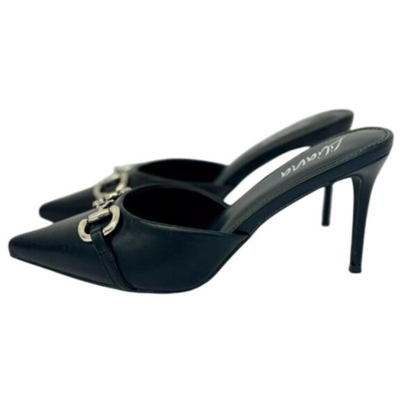 LILIANA / Silla-9/ Black / Pointed Toe / Stiletto Mule / Heels / With Silver Buc - Picture 2 of 8